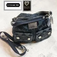 ​美品✨【コーチ】 ポピー　 シグネチャー　 2way ショルダーバッグ　黒