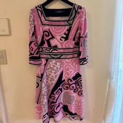 LEONARD 七分袖ひざ丈ワンピース ピンク