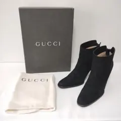 グッチ GUCCI スエード ショートブーツ バックジップ 黒 36 ヒールのサムネイル