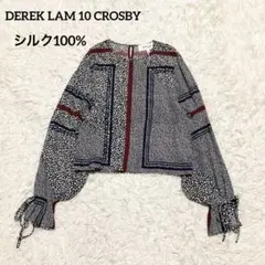 デレクラム10クロスビー　シルク100% ペブルプリントブラウス パフスリーブM