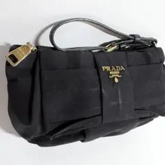 PRADA プラダ ビッグリボン アクセサリーポーチ ブラック ゴールド金具 黒