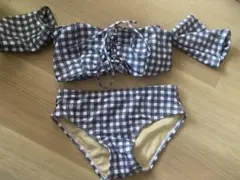 水着　レディース　ビキニ　オフショル　ギンガムチェック　韓国　海