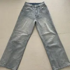 GRL パール装飾 ストレートデニム 96