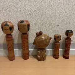 アンティークこけし 5体セット 木製 手描き