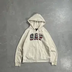 愛*様 00s OLD GAP ジップパーカー 裏サーマル 星条旗 デカロゴ 襤