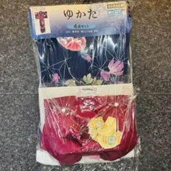 新品未開封 CLOSSHI 浴衣セット 紺 花柄 帯　洗濯機OKのサムネイル