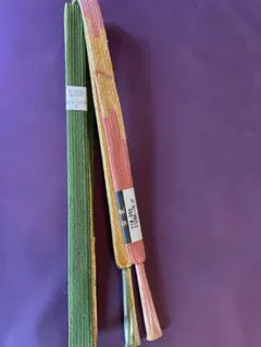 【未使用・箱付】翠嵐工房 正絹 帯締め 抹茶色×ピンク 金糸 160cm