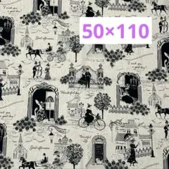 貴婦人の日常 綿麻 モノトーン バラ 猫 50×110
