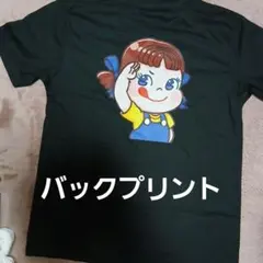 不二家ペコちゃん似キャラクターイラスト Tシャツ 黒　L サイズ