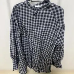 who's who Chico ノーカラーチェックシャツ ネイビーのサムネイル