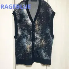 美品！RAGEBLUE レイジブルー Vネック ニット ベスト L 総柄 黒のサムネイル