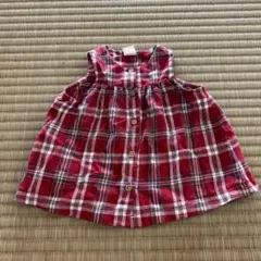 赤チェック　ノースリーブ　2-4M