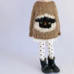 ブライスアウトフィット　ヒツジニットとペチスカート&タイツセット　ベージュ