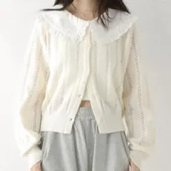 Heather 襟付き柄編みカーディガン アイボリー