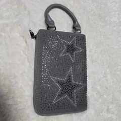 星型スタッズ装飾 クラッチバッグ セカンドバック グレー ファスナー