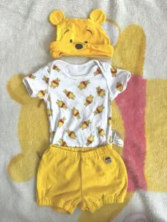 【美品】プーさん柄ロンパース・ショートパンツ・帽子 3点セット