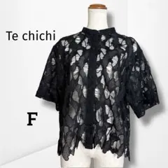 【テチチ】レース ブラウス 黒 総柄 半袖 上品 華やか ゆったり フリー