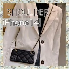 大人気　スマホショルダーケース　ショルダーストラップ　キルト素材　ブラック　黒