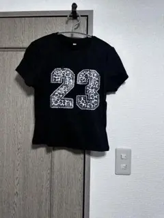 レオパード柄 23 ナンバー 半袖カットソー ブラック