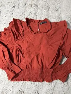 ZARA ザラ　フリル付きオレンジブラウス 七分丈　M