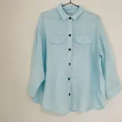ZARA 長袖 リネン シャツ 水色 大きいサイズ オーバーサイズ ゆったり
