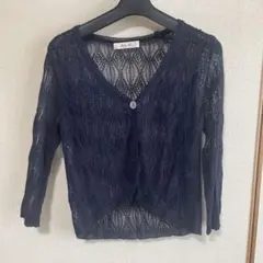 ネイビー レース編み カーディガン