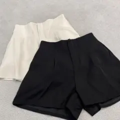 タック入りショートパンツ ホワイト ブラック