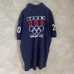 ポロラルフローレン 刺繍 ビッグポニー USA 両面ロゴネイビー 半袖ポロシャツ