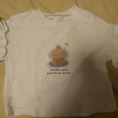 カップケーキ刺繍フリル袖Tシャツ
