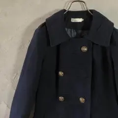 ヴィンテージ　コート　フレア　Aライン　ダブルボタン　ネイビー　シンプル　HD1