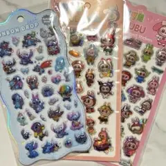 スティッチ　ラブブボンボンドロップシール　ぷくぷくシール3枚