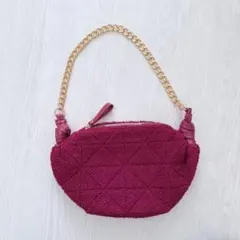 バーガンディ ファー風ショルダーバッグ