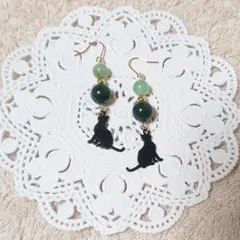ハンドメイドピアス ねこ 天然石