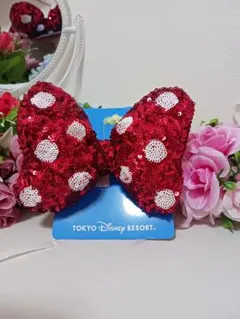 【新品】ディズニー　ヘアゴム ミニー リボン スパンコール レッド