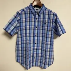 Columbia コロンビア 青系チェック 半袖シャツ M
