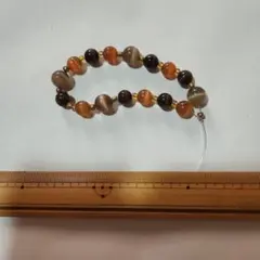 天然石ビーズストラップ オレンジ・ブラウン・グレーハンドメイド素材