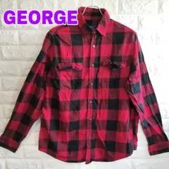 C455【GEORGE】長袖 ネルシャツ【メンズL】レッド×ブラック