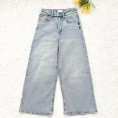 エイチアンドエム　ハイウエストワイドデニムパンツ　S ライトブルー　美脚　美尻