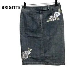 東京スタイル　BRIGITTE デニムタイトスカート　花刺繍　9号　ひざ丈