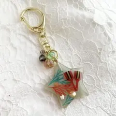 【3500】鳴子キーホルダー よさこい 2色のリーフ入り 和カラー お祭り