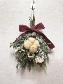 クリスマススワッグ⁑ドライフラワー⁑ブーケ⁑ブラウンコットンフラワー