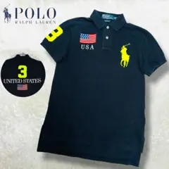 ポロラルフローレン ポロシャツ ビッグポニー 米国 星条旗 国旗 黒 バックロゴ