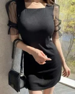 shein ミニワンピース　ブラック　ドレス