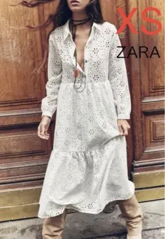 ZARA カットワーク エンブロイダリー ミディワンピース 刺繍ワンピース
