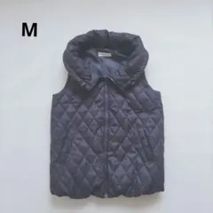 キルティング ダウンベスト　デニム 風　ハイネック　ダークブルー　М