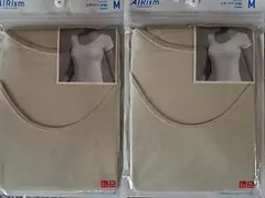 UNIQLO エアリズム UネックT M ベージュ 2枚セット