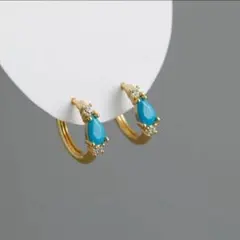 X464 ピアス レディース フープ トルコ石 ターコイズ ゴールド ブルー