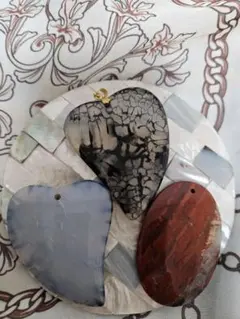 天然石 ハート型ペンダント 3点セット