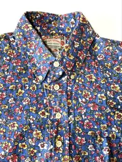 鎌倉シャツ リバティ 花柄 ロングワンピース リネン 半袖 ブルー L
