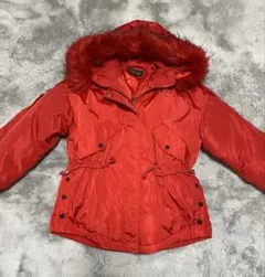 中綿　ボリュームファー付き　ジャケット　モッズコート　赤　レッド